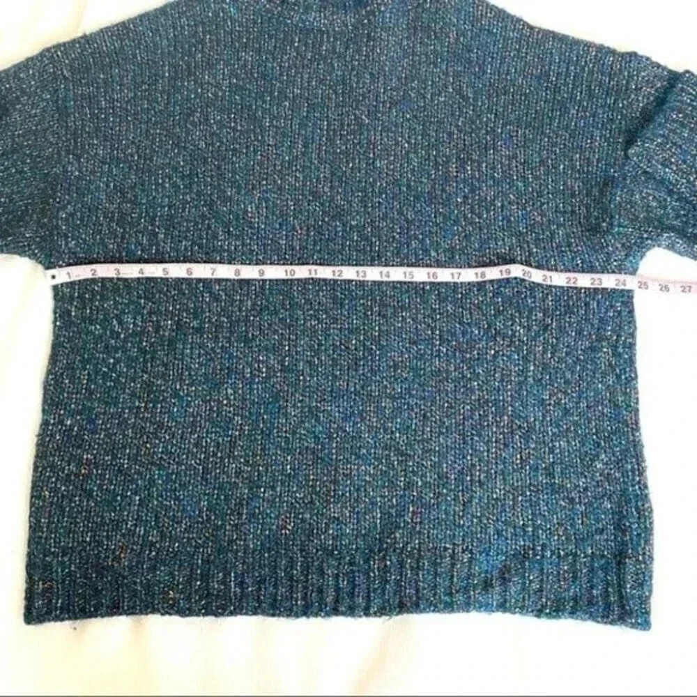 ZARA KNIT Italian Yarn Turtleneck Metallic Thread Knit Sweater Emerald Green